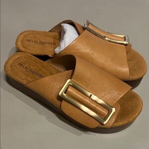 NEW Kelsi Dagger Tan Mules with Gold Accent